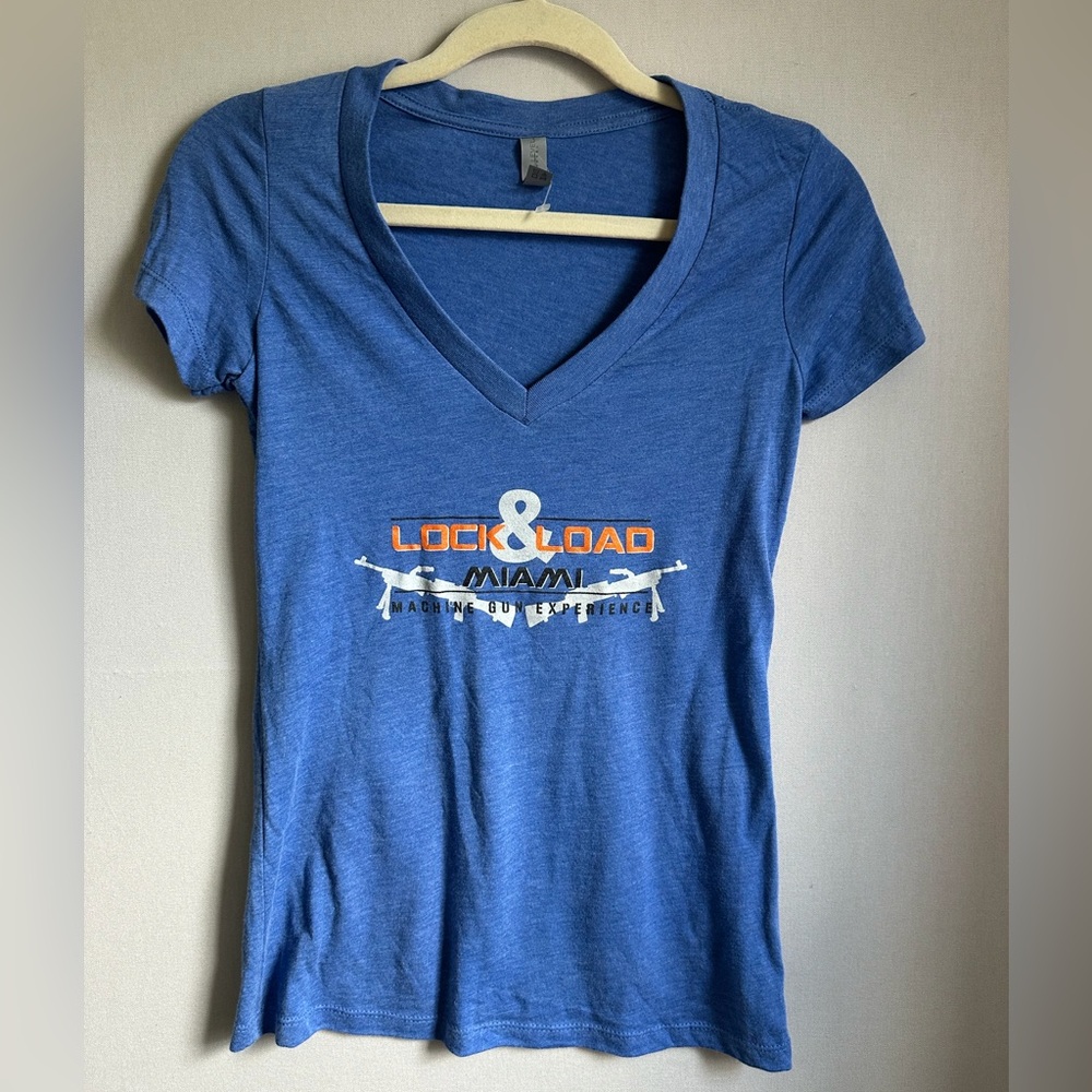 NWOT Next Level Lock & Load MIAMI Blue Graphic Tee. SIZE S